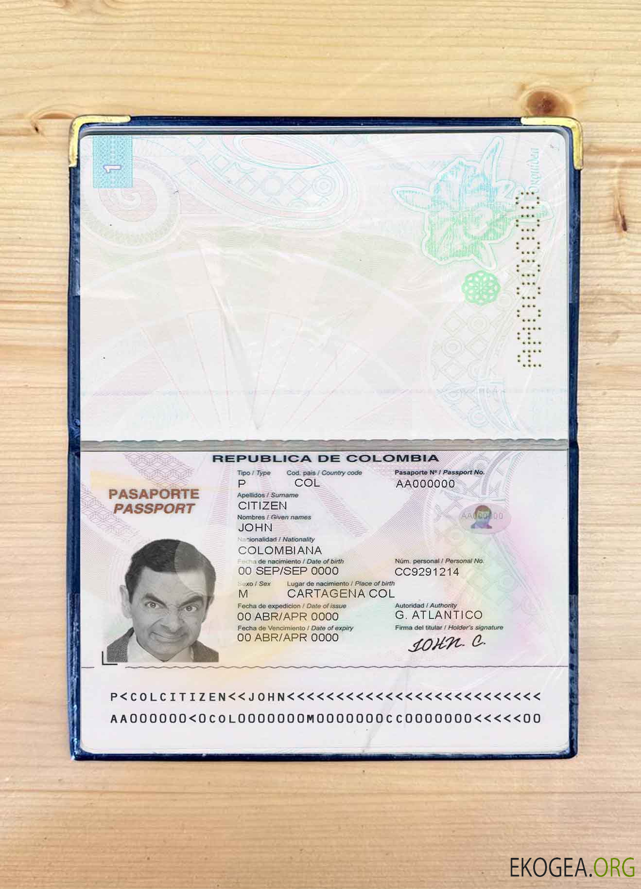 Aperçu photo du passeport colombien (2018 2018)